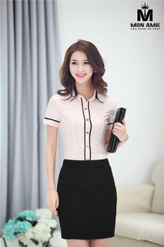 Đồng Phục Áo Sơ Mi Nữ Màu Cam Trắng Ngắn Tay